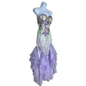 Cassandra Stone Sz 2 Prom Pageant HOCO Long Mermaid Purple Fitted Dress Sequin